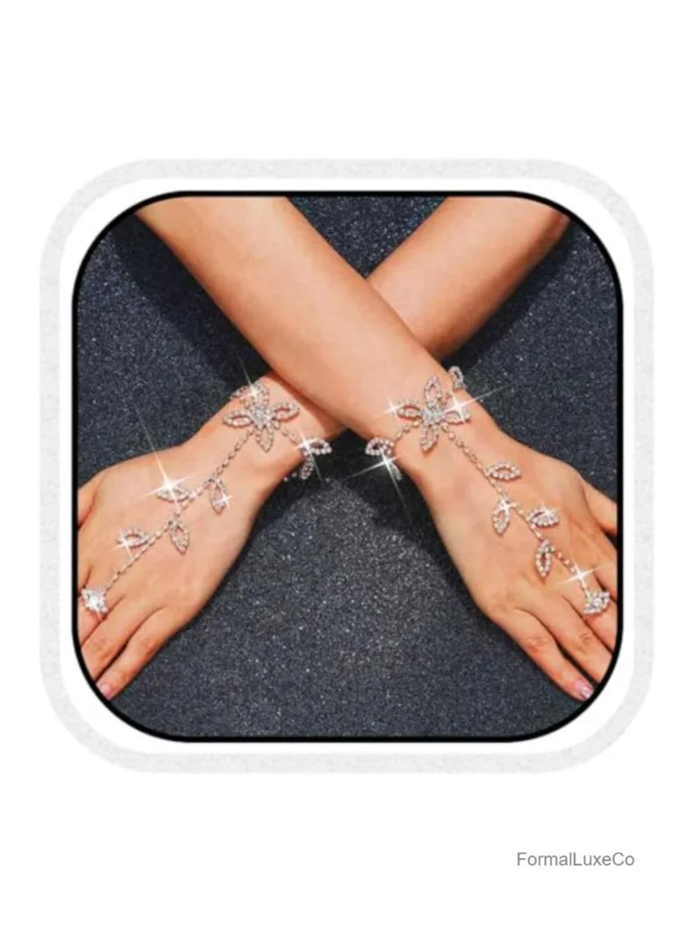 Sparkly Rhinestone Fingerless Gloves Leaf Crystal Hand Chain for Wedding Prom